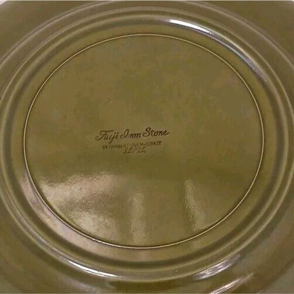 Fuji Iron Stone Chop Plate 10" Made in Japan Moss Green Textured Pattern Vintage - Picture 14 of 15